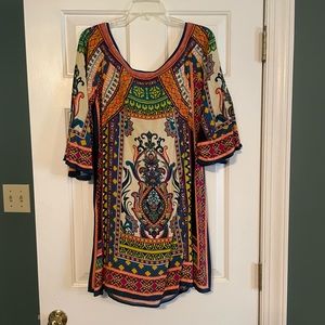 Colorful bell sleeved dress, size Large.